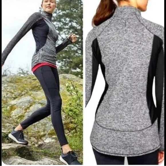 ATHLETA Running Wild Track Jacket Colorblock Black Gray Marled Reflective 1/2 - Picture 14 of 14